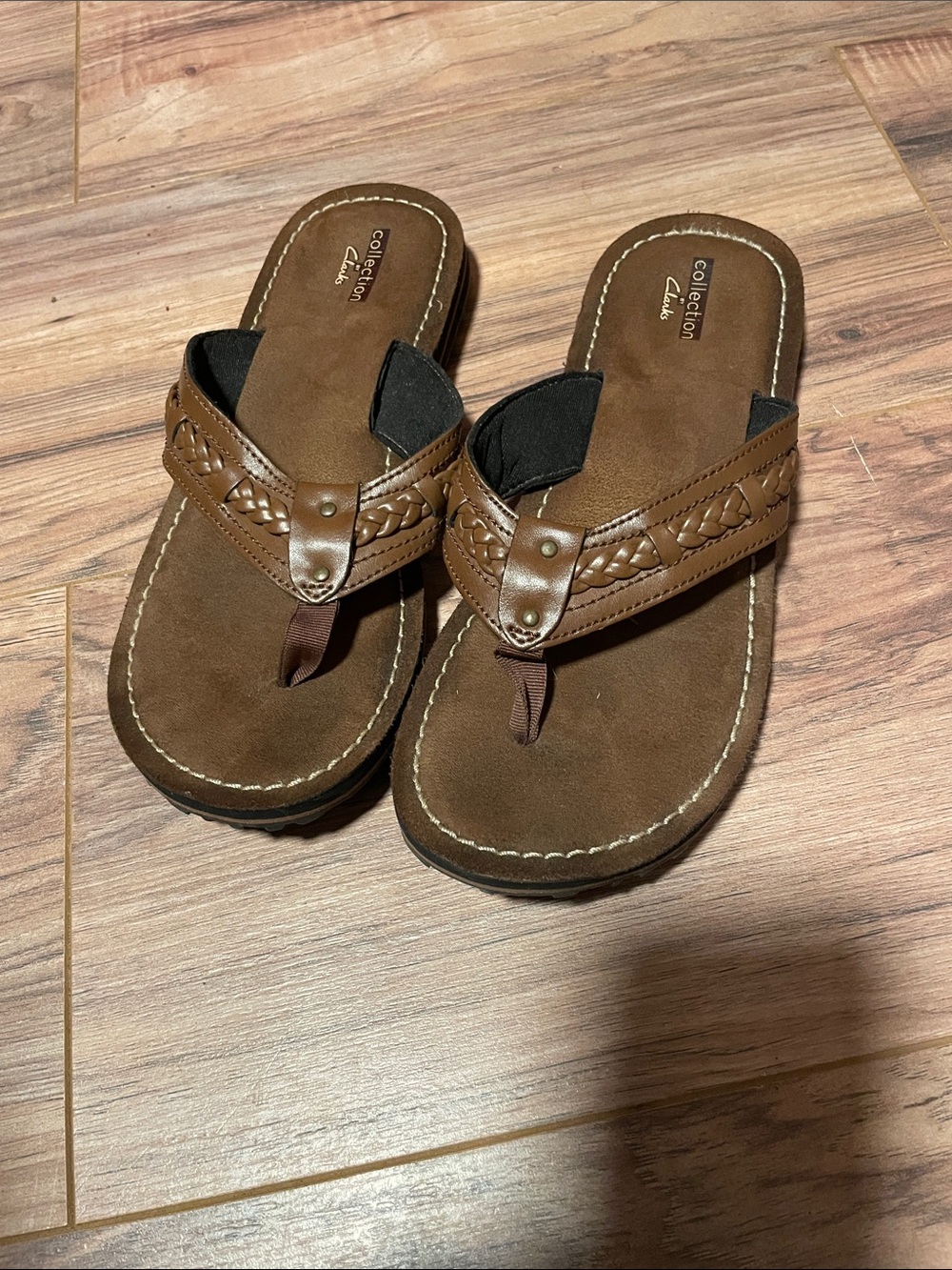 Clarks Brown Braided Leather Flip Flop Sandals